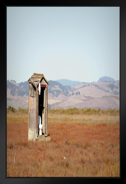 Natures Outhouse Rustic North Bay Public Restroom Highway 37 California Toilet Bathroom Artwork Photo Cool Wall Decor Art Print Black Wood Framed Poster 14x20