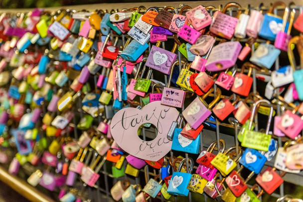 Laminated Padlock Wall Namsan Mountain Seoul South Korea Photo Photograph Poster Dry Erase Sign 36x24