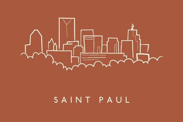 Laminated Saint Paul Skyline Pencil Sketch Art Print Poster Dry Erase Sign 36x24
