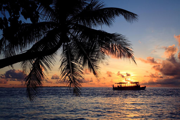 Laminated Classic Tropical Sunset in the Maldives Photo Photograph Poster Dry Erase Wall Art 36x24