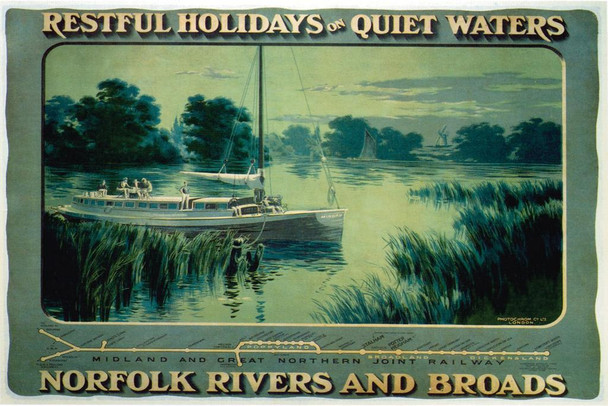 Laminated Norfolk Rivers And Broads England Vintage Illustration Travel Art Deco Vintage French Wall Art Nouveau 1920 French Advertising Vintage Poster Prints Poster Dry Erase Sign 24x36