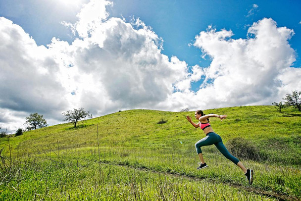 Laminated Woman Running on Hill Motivational Photo Photograph Poster Dry Erase Wall Art 36x24