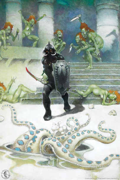 Laminated Death Dealer by Frank Frazetta Wall Art Gothic Fantasy Decor Frank Frazetta Artwork Scary Art Prints Horror Battle Posters Frazetta Illustration Death War Poster Dry Erase Wall Art 24x36