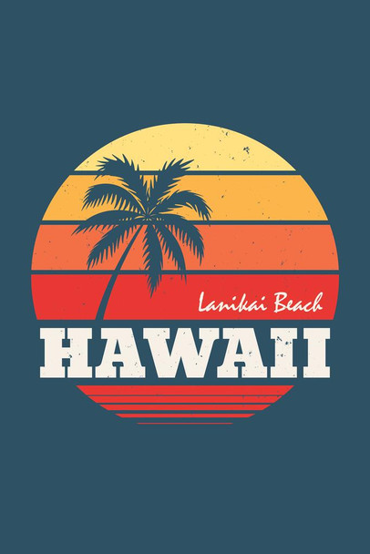 Laminated Lanikai Beach Hawaii Palm Tree Sunset Retro Travel Art Print Poster Dry Erase Wall Art 24x36