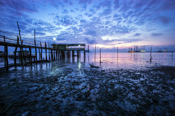 Laminated Old Wooden Pier at Sunrise Photo Photograph Poster Dry Erase Wall Art 36x24