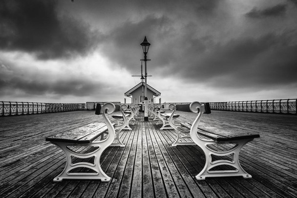 Laminated Penarth Pier Victorian Era Benches South Wales Photo Photograph Poster Dry Erase Wall Art 36x24