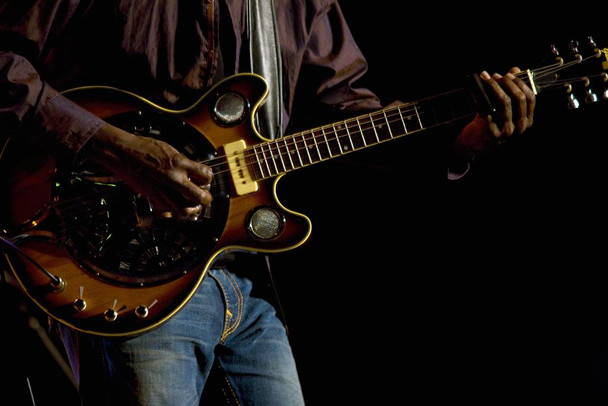 Laminated Blues Musician Playing an Electric Guitar Photo Photograph Poster Dry Erase Wall Art 36x24