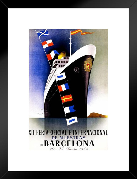 Barcelona Spain Ocean Liner Ship 1944 Vintage Travel Cool Wall Decor Matted Framed Wall Decor Art Print 20x26