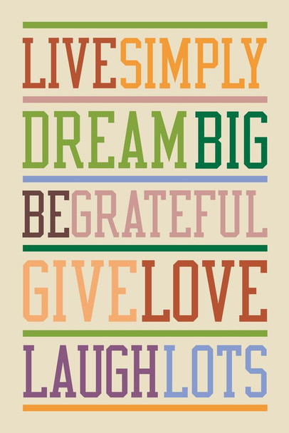 Laminated Live Simply Dream Big Cream Multi Poster Dry Erase Sign 24x36