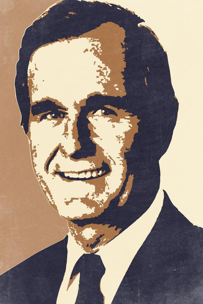 Laminated President George HW Bush 41 Pop Art Portrait Republican Politics Politician Sepia Poster Dry Erase Sign 24x36