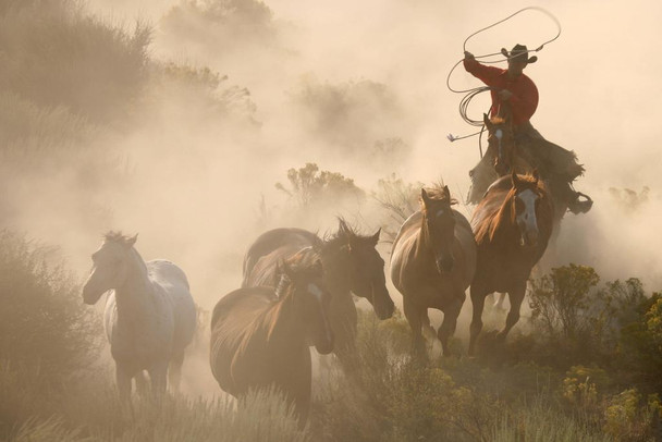 Laminated Cowboy Rounding Up Herd Ranch Wild Horses Decor Galloping Horses Wall Art Horse Poster Print Poster Horse Pictures Wall Decor Running Horse Breed Poster Poster Dry Erase Sign 36x24