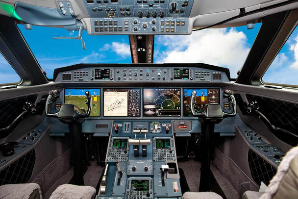 Laminated Private Aircraft Jet Air Plane Cockpit High Detail Instruments Airplane Controls Photo Poster Dry Erase Wall Art 36x24