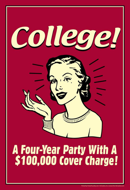 Laminated College! A Four Year Party With a $100000 Cover Charge! Retro Humor Poster Dry Erase Sign 24x36