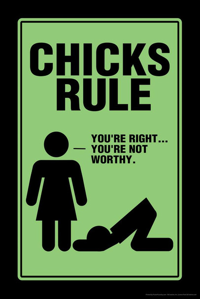 Laminated Chicks Rule Youre Right Youre Not Worthy Sign Humor Poster Dry Erase Sign 24x36