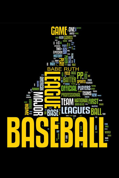 Laminated Baseball Word Cloud Art Print Poster Dry Erase Wall Art 24x36