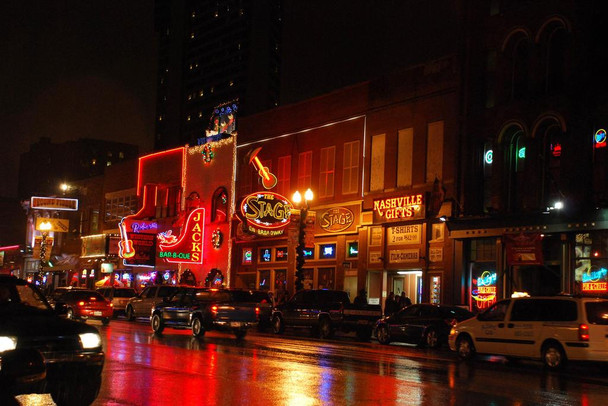 Laminated Neon Light of Lower Broadway Nashville Tennessee Photo Photograph Poster Dry Erase Sign 36x24