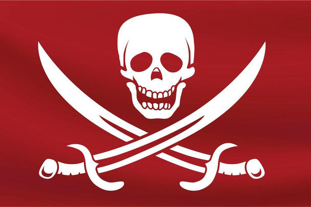 Laminated Red Pirate Flag with Swords Art Print Poster Dry Erase Wall Art 36x24