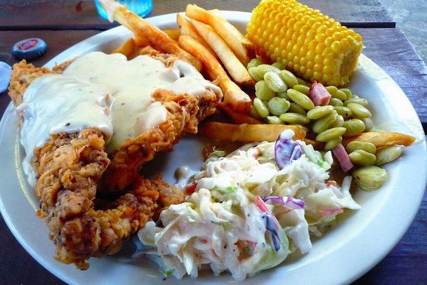 Laminated Chicken Fried Steak Corn Lima Beans and Slaw Photo Photograph Poster Dry Erase Wall Art 36x24