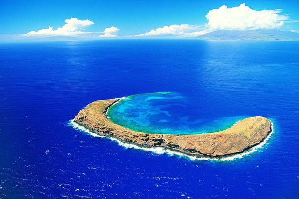 Laminated Aerial View Molokini Crater Maui Hawaiian Islands Photo Photograph Poster Dry Erase Sign 36x24