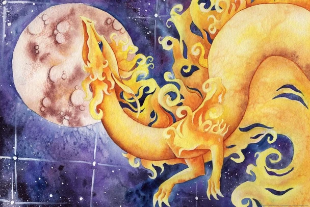 Laminated As the Sun Dances by Carla Morrow Dancing Dragon Moon Stars Fantasy Poster Dry Erase Wall Art 12x18
