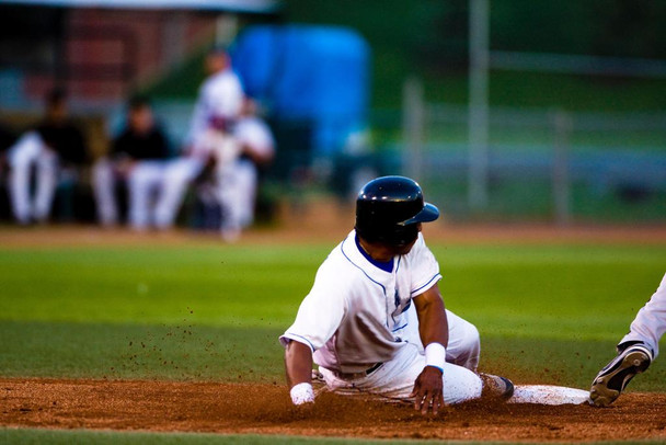 Laminated Baseball Player Sliding onto a Base Photo Photograph Poster Dry Erase Wall Art 36x24