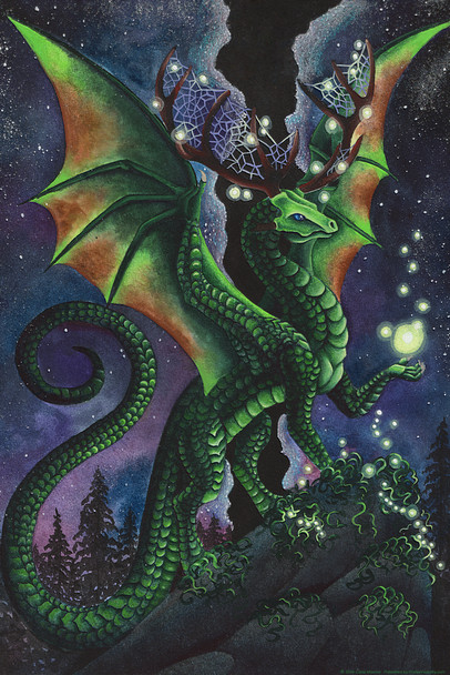 Dream Keeper Dream Catcher Dragon by Carla Morrow Fantasy Poster Green Dragon Nature Mystical Cool Wall Decor Art Print Poster 12x18