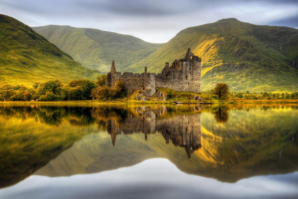 Laminated Kilchurn Castle Ruins Sir Colin Campbell Scotland Lake Historic Sunset Photo Beach Landscape Pictures Ocean Scenic Scenery Nature Photography Paradise Poster Dry Erase Wall Art 36x24