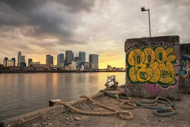 Laminated Canary Wharf at Sunset London England UK Photo Photograph Poster Dry Erase Sign 24x36