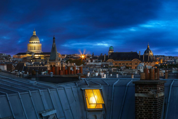Laminated Rooftop View Panthon and Observatory of Sorbonne Photo Photograph Poster Dry Erase Wall Art 36x24