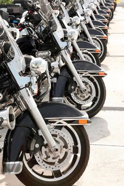 Laminated Police Motorcycles Lined Up in a Row Photo Photograph Poster Dry Erase Wall Art 24x36
