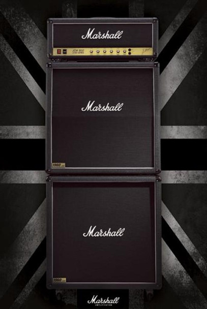 Marshall Amplifiers Amps Speaker Cabinets Stack Union Jack Flag England UK Crunch Poster 24x36