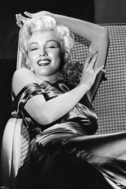 Laminated Marilyn Monroe Smiling Reclining Black White Vintage Photo Poster Dry Erase Sign 24x36