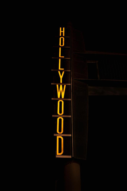 Laminated Neon Hollywood Sign Illuminated at Night Los Angeles California Photo Photograph Poster Dry Erase Sign 24x36