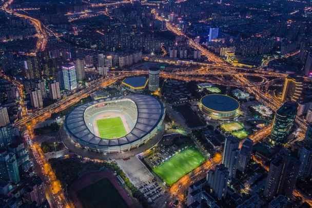 Laminated Aerial View Shanghai Stadium in Xuhui District China Photo Photograph Poster Dry Erase Sign 36x24