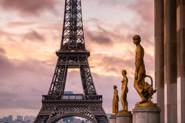 Laminated Sunrise Over Eiffel Tower Paris France Photo Photograph Poster Dry Erase Sign 36x24