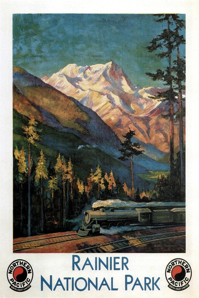 Laminated Mount Rainer National Park Retro Travel Art Print Poster Dry Erase Sign 24x36