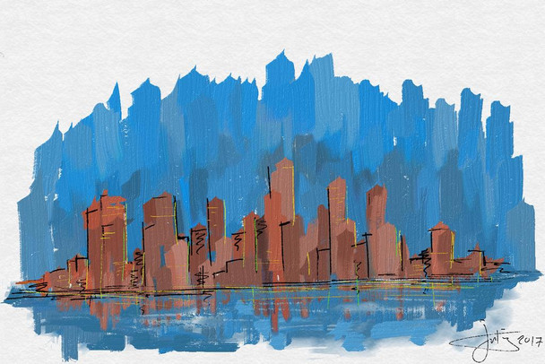 Laminated New York City Skyline Painting by JayT Art Print Poster Dry Erase Sign 24x36