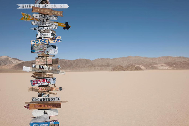 Laminated Signpost in Desert Death Valley California Photo Photograph Poster Dry Erase Wall Art 36x24