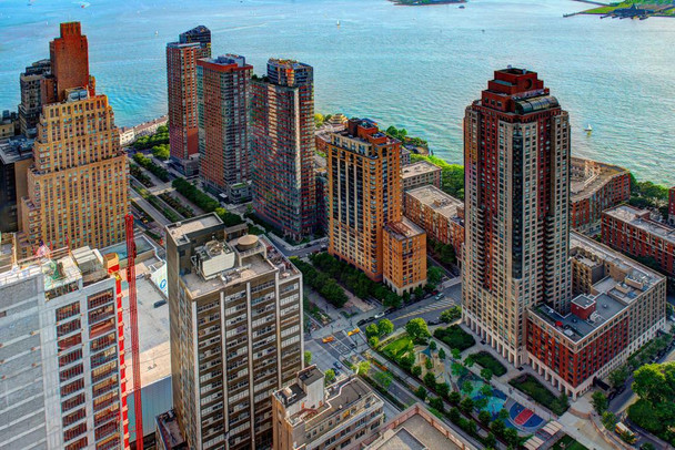 Laminated Battery Park City Aerial View Lower Manhattan New York City NYC Photo Photograph Poster Dry Erase Wall Art 36x24