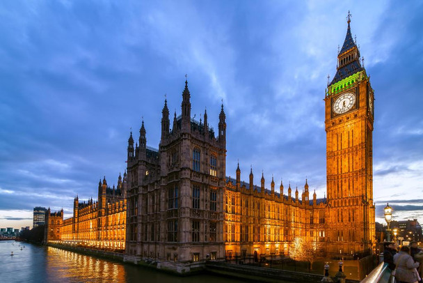 Laminated Big Ben Houses of Parliament London England Illuminated at Night Photo Photograph Poster Dry Erase Sign 36x24