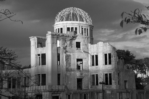 Laminated Atomic Bomb Dome at Hiroshima Peace Memorial B&W Photo Photograph Poster Dry Erase Sign 36x24