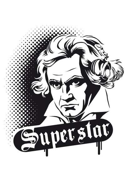 Laminated Beethoven Superstar German Composer and Pianist Illustration Art Print Poster Dry Erase Wall Art 24x36