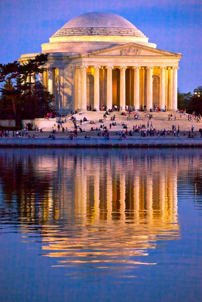 Laminated Jefferson Memorial and Tidal Basin Reflection Photo Photograph Poster Dry Erase Wall Art 24x36