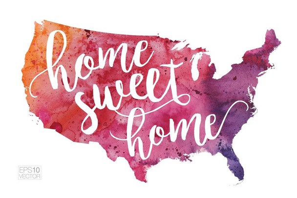 Laminated Home Sweet Home Watercolor Map of the United States USA Map with Quote Map Posters for Wall Map Art Wall Decor Country Illustration Love Travel Destinations Poster Dry Erase Wall Art 36x24