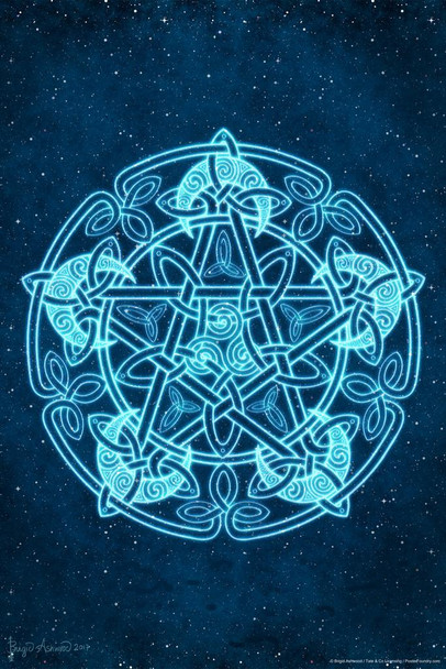 Laminated Celtic Moon Pentacle by Brigid Ashwood Fantasy Art Wall Decor Nature Tarot Illustration Celtic Ornate Wall Art Flower Knot Pattern Spiritual Art Print Decorative Poster Dry Erase Sign 24x36