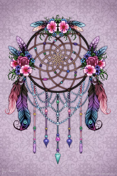 Laminated Dreamcatcher by Brigid Ashwood Fantasy Art Wall Decor Nature Tarot Illustration Celtic Ornate Wall Art Flower Knot Pattern Spiritual Art Print Decorative Poster Dry Erase Wall Art 24x36