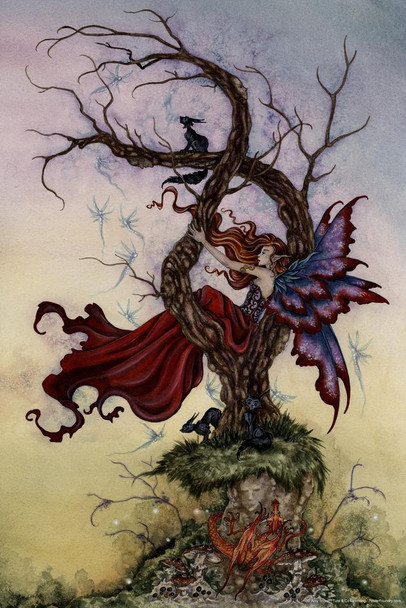 Laminated What Dreams May Come Fairy In Tree by Amy Brown Fantasy Poster Red Dragon Black Cat Magical Poster Dry Erase Wall Art 24x36