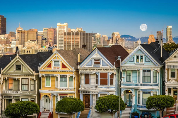 Laminated San Francisco Painted Ladies Victorian Homes Photo Poster Dry Erase Wall Art 36x24