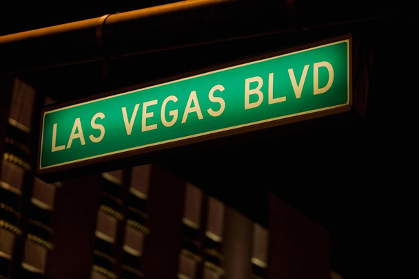Laminated Las Vegas Blvd Street Sign Las Vegas Nevada Illuminated at Night Photo Photograph Poster Dry Erase Sign 36x24