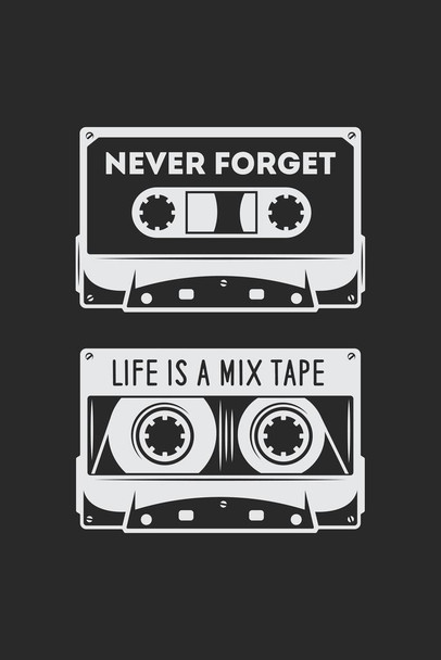 Laminated Never Forget Life Is A Mix Tape Retro Audio Cassette Cool Wall Decor Art Print Poster Dry Erase Sign 24x36